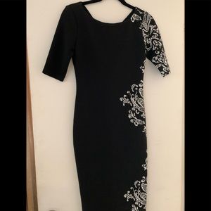 Mid-length black and white knit dress from Neiman Marcus